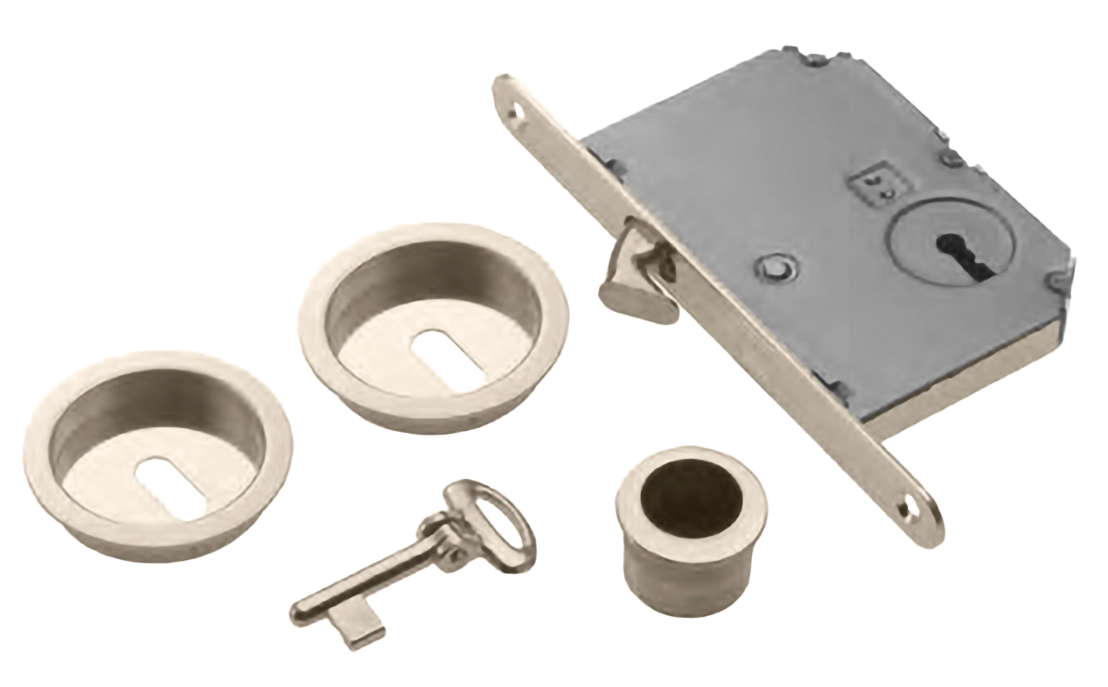 Комплект ручек для раздвижной двери ART.54/B NIS с пальчиковой ручкой, замком и ключом, цвет - матовый никель фото купить Улан-Удэ
