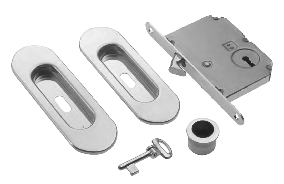 Комплект ручек для раздвижных дверей ART.58/B CRO с пальчиковой ручкой, замком и ключом, цвет - хром фото купить Улан-Удэ