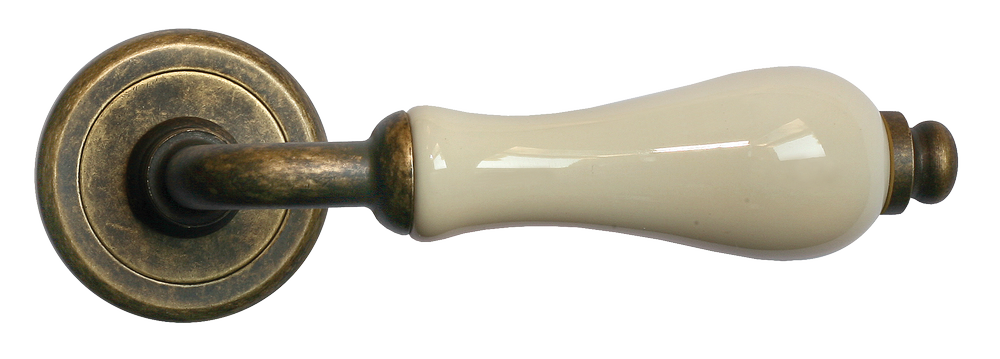 Ручка дверная CERAMICA R4 OBR/CHAMP раздельная на круглой розетке, цвет - бронза/шампань, латунь фото купить в Улан-Удэ