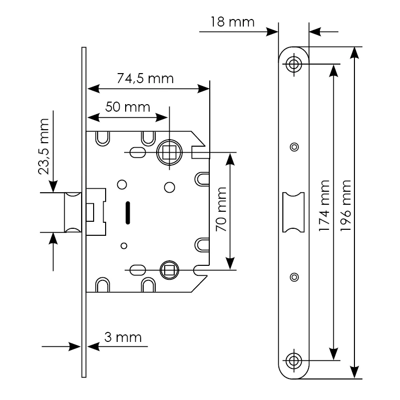 Защелка межкомнатная 1870P SN -IND SP-1 с ответной планкой, бесшумная сантехническая, цвет никель фото купить в Улан-Удэ