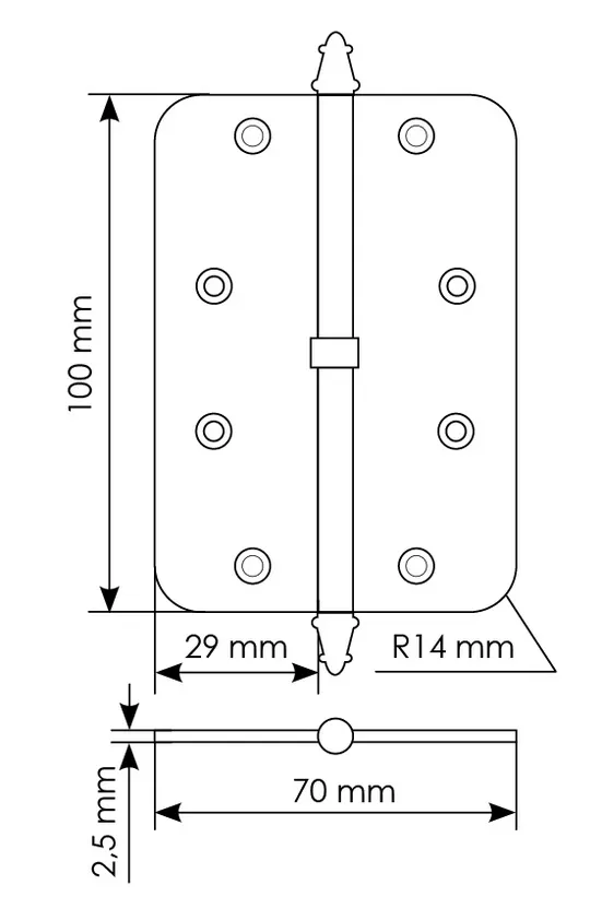 Петля разъемная MS-C 100X70X2.5 SG L левая с коронкой скругленная, врезная, цвет мат.золото, сталь фото купить в Улан-Удэ