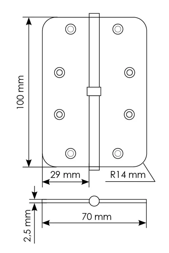 MSD-C 100X70X2.5 AB L, петля стальная скругленная левая без коронки, цвет - бронза фото купить в Улан-Удэ