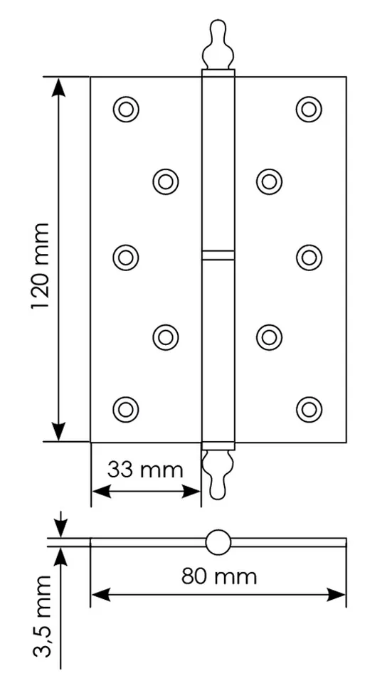 Петля карточная разъемная латунная MB 120X80X3.5 AB R C с коронкой правая, верзная, цвет античная бронза фото купить в Улан-Удэ