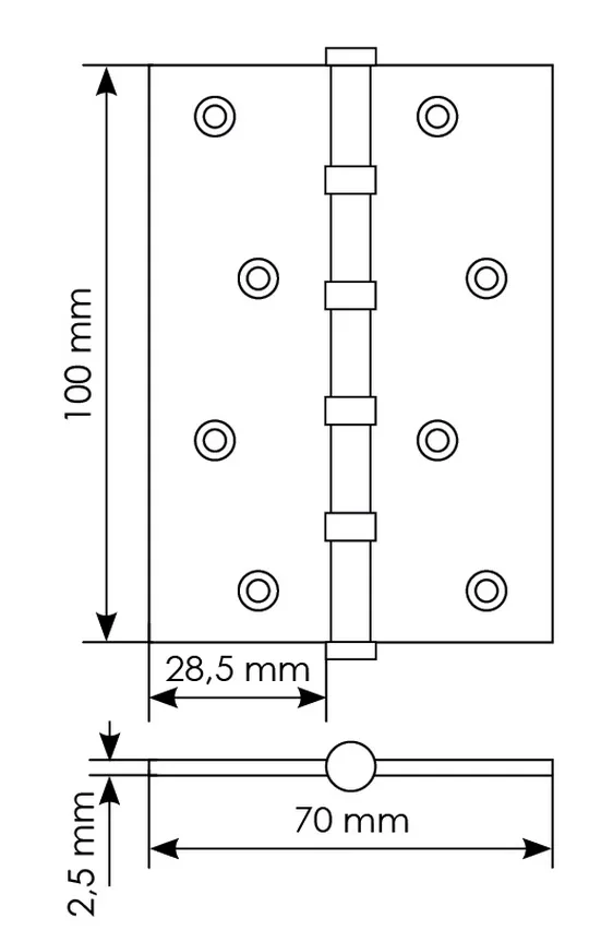 Петля универсальная карточная MS 100X70X2.5-4BB W стальная, врезная, цвет белый, сталь фото купить в Улан-Удэ